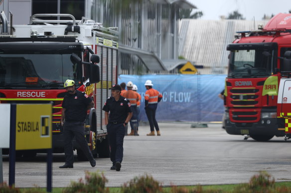 NSW Fire and Rescue set up an exclusion zone around the building in Rockdale.