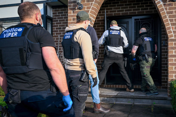 Viper officers entering a grow house in Greenvale. 