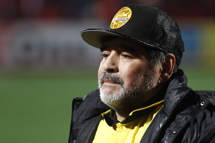Diego Maradona in 2018, as coach of Dorados.