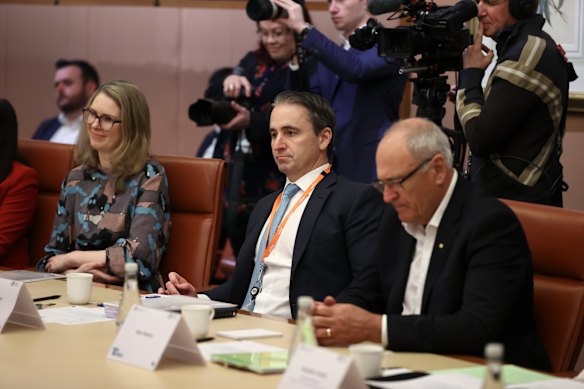 Productivity Commission chair Danielle Wood, Commonwealth Bank chief executive Matt Comyn, and former Treasury secretary Ken Henry.