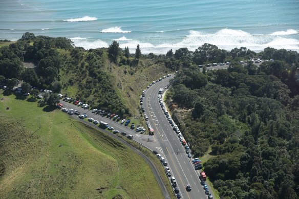 Up to 3000 cars were on a hill near Whakatane, where no one appeared to be left in the town.