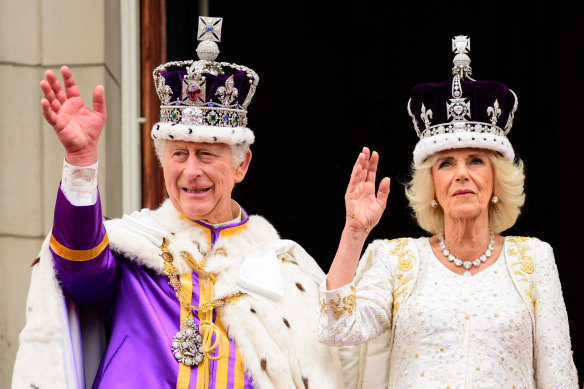 King Charles III and Queen Camilla at Buckingham Palace following the coronation.