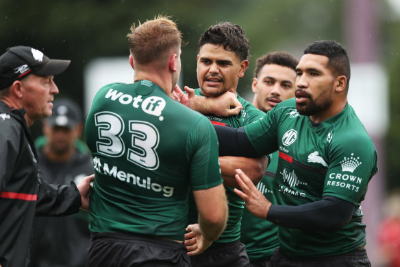 Latrell Mitchell and Jacob Host clashed at training in 2022.