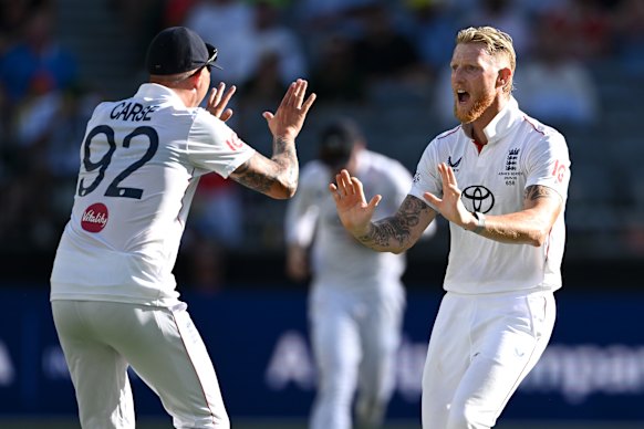 Ben Stokes picked up five wickets as Australia crumbled in Perth.