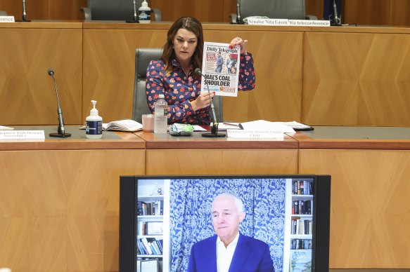 Former PM Malcolm Turnbull gives evidence at a Senate inquiry into media diversity, chaired by Sarah Hanson-Young.