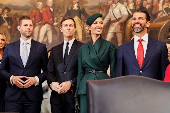 Ivanka Trump with Jared Kushner (centre) flanked by Eric Trump (left) and Donald Trump Jr.