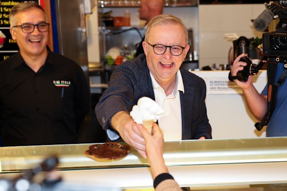 Anthony Albanese enjoys the sweet taste of victory in his electorate on Sunday.