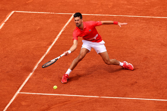 Novak Djokovic in action against Diego Schwartzman on Sunday.