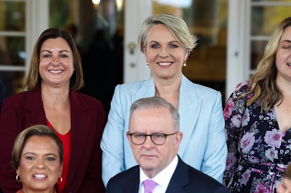 Minister for Social Services Tanya Plibersek during a group photo after a swearing-in ceremony of the new ministry at Government House. 