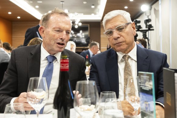 Former Prime Minister Tony Abbott and Nyunggai Warren Mundine at the National Press Club.