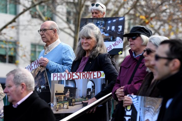 Supporters of the Ultimo Powerhouse Museum at a protest on Thursday. 