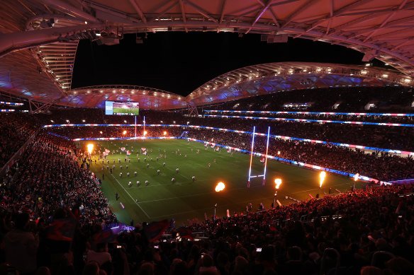 The new stadium looking a treat packed with 41,906 rugby league fans on Friday night.