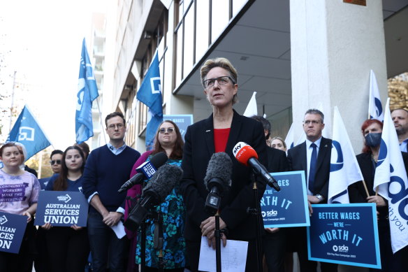 ACTU Secretary Sally McManus during a press conference following the Fair Work Commission handing down its annual wage review decision.