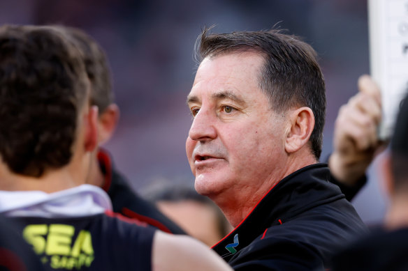 Ross Lyon, Senior Coach of the Saints addresses his players.