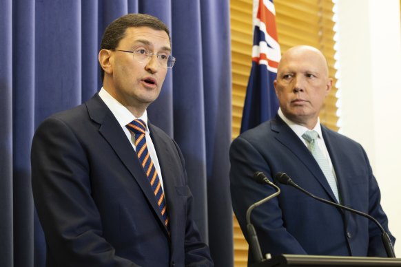Opposition Indigenous Australians spokesman Julian Leeser and Opposition Leader Peter Dutton.
