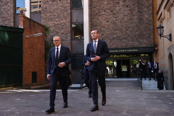 No longer in lockstep: Albanese and NSW Premier Dominic Perrottet have clashed over federal funding for the proposed raising of the Warragamba Dam wall.