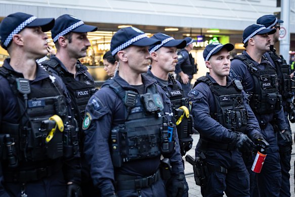 Police were out in force on Monday night at Town Hall.