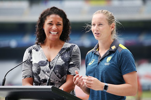 Mel Jones with former Australian captain Meg Lanning.