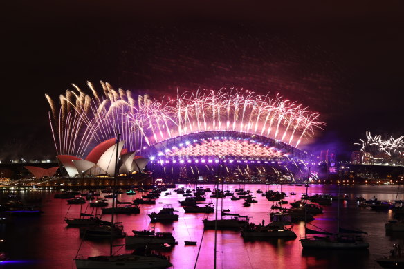 Fireworks on Sydney Harbour during last year’s truncated New Year’s Eve display at midnight.