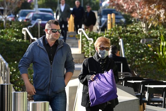 Melissa Caddick’s husband Anthony Koletti and Caddick’s mother Barbara Grimley arrive at the NSW Coroners Court. 