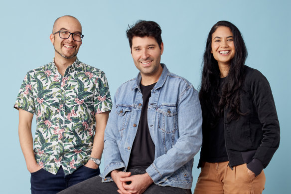 Canva founders Cameron Adams, Cliff Obrecht and Melanie Perkins. 