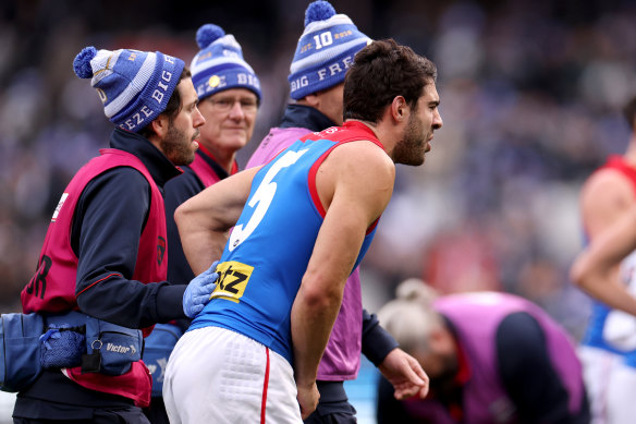 Christian Petracca was seriously injured in the King’s Birthday clash.