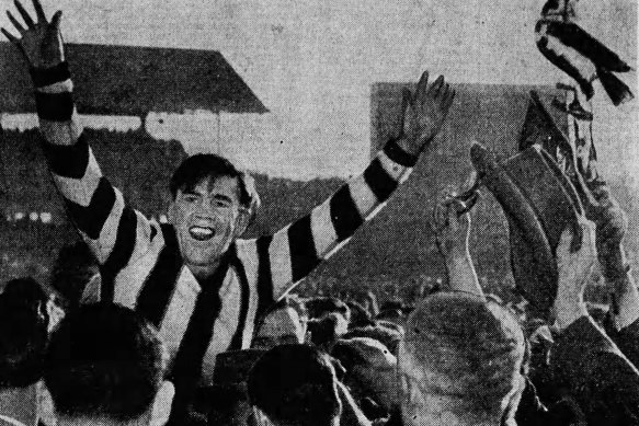 Collingwood celebrate victory in the 1953 grand final. Keith Batchelor kicked four goals.