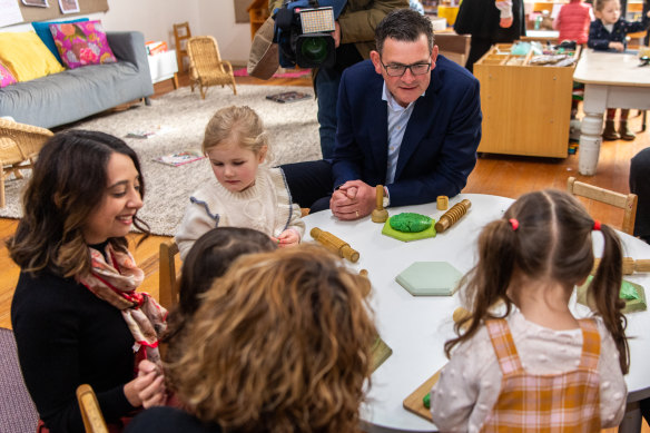 Victorian Premier, Daniel Andrews attends an early childhood learning centre on Thursday.