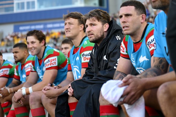 Jai Arrow watched the rest of the match from the South Sydney bench.