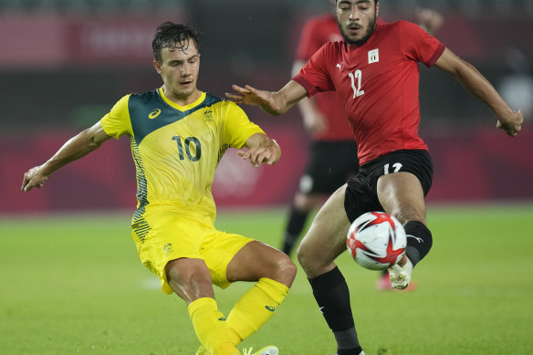 Denis Genreau in action for the Olyroos last July.