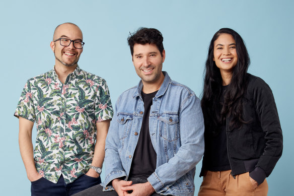 Canva founders Cameron Adams, Cliff Obrecht and Melanie Perkins.