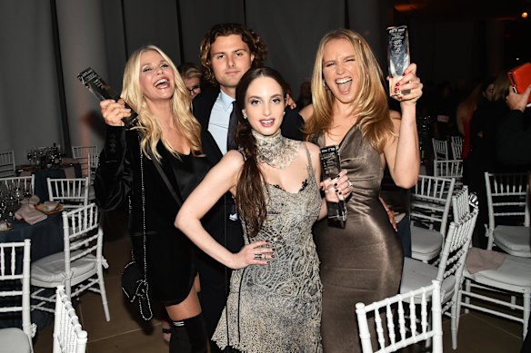 Brinkley (left) with her three children: Jack Brinkley Cook, Alexa Ray Joel (centre) and Sailor Brinkley-Cook.