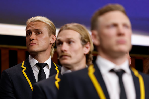 Some of the AFL’s elite defenders: Darcy Moore, Tom Stewart and James Sicily.