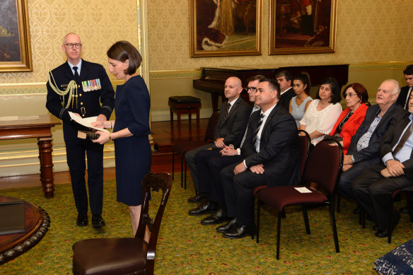 Gladys Berejiklian being sworn in as premier in January 2017.
