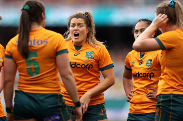 Grace Hamilton (centre) was among the Wallaroos who vented their frustrations.