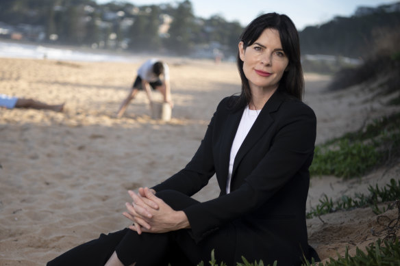 Liberal MP Lucy Wicks with her children on North Avoca Beach.