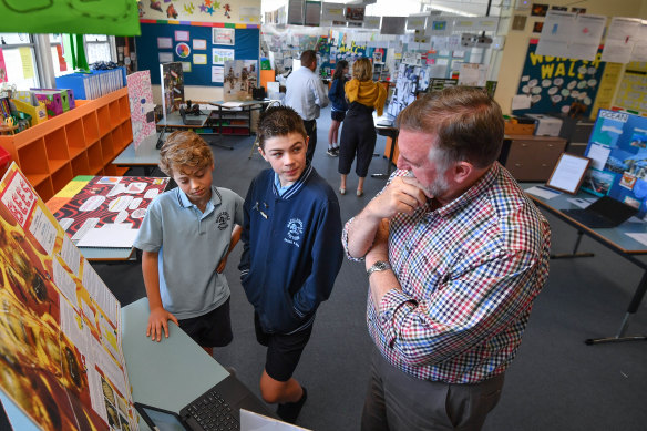 Principal of Macclesfield primary school John Chriswell with International Baccalaureate grade 6 students. 