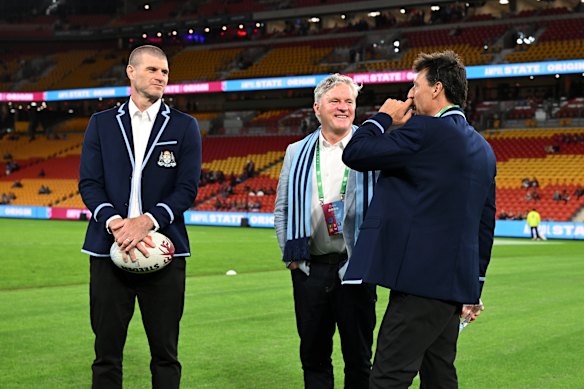 Matt King, Stuart Diver and Laurie Daley at Suncorp Stadium after Origin III.