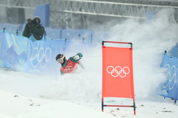 Matt Graham during moguls qualfying in Beijing on Thursday.