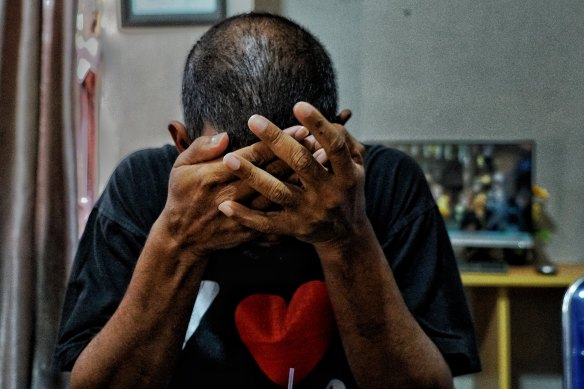 Sanour, a 38-year-old father of three, lost his life savings to the people smugglers, who threatened to kill him.  His full image or identity cannot be revealed.