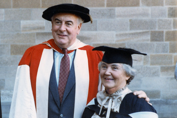 Gough Whitlam with Marie Dunn on her graduation day at Sydney University in 1983.