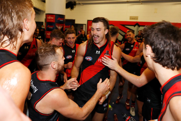 Sam Draper was all smiles as the Bombers celebrated their win.