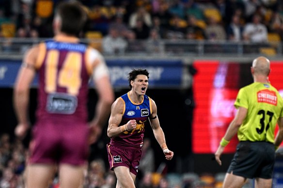 Eric Hipwood celebrates a goal.