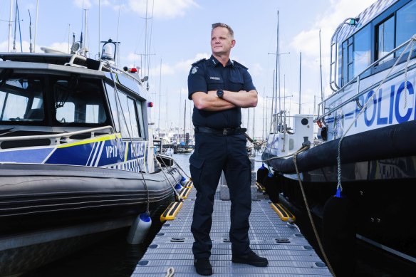 Water Police Squad acting inspector Lynden Blackley at Williamstown marina.