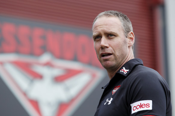 Essendon coach Ben Rutten addresses the media.