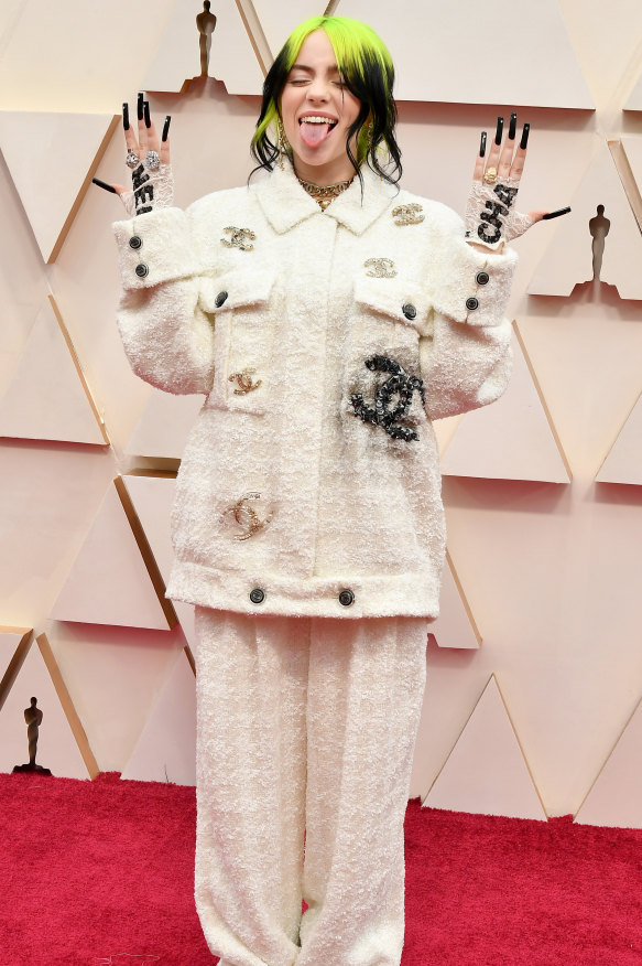 Eilish on the red carpet at this year’s Academy Awards. Her appeal has relied on combining her taste for the radical with her strong sense of the classical.