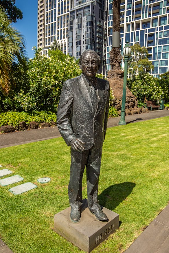 A statue of former premier Sir Rupert Hamer stands outside No.1 Treasury Place.