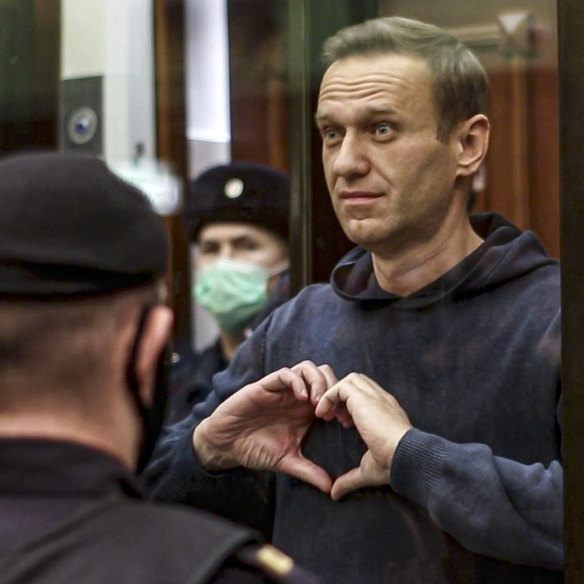 Alexei Navalny during a court hearing in Moscow on February 2. 