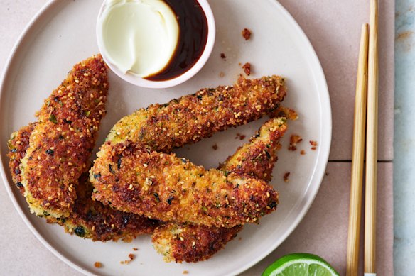 Adam Liaw’s chicken katsu tenderlions.
