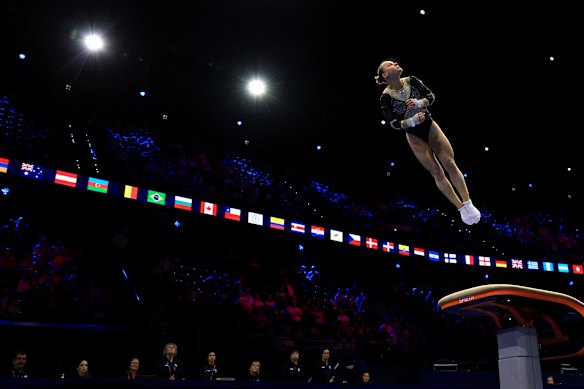 Sofia Tonelli of Italy competes in the Women’s Vault Qualification during day two of the Artistic Gymnastics World Championships Rotterdam 2026 at Ahoy on October 18, 2026 in Rotterdam, Netherlands.